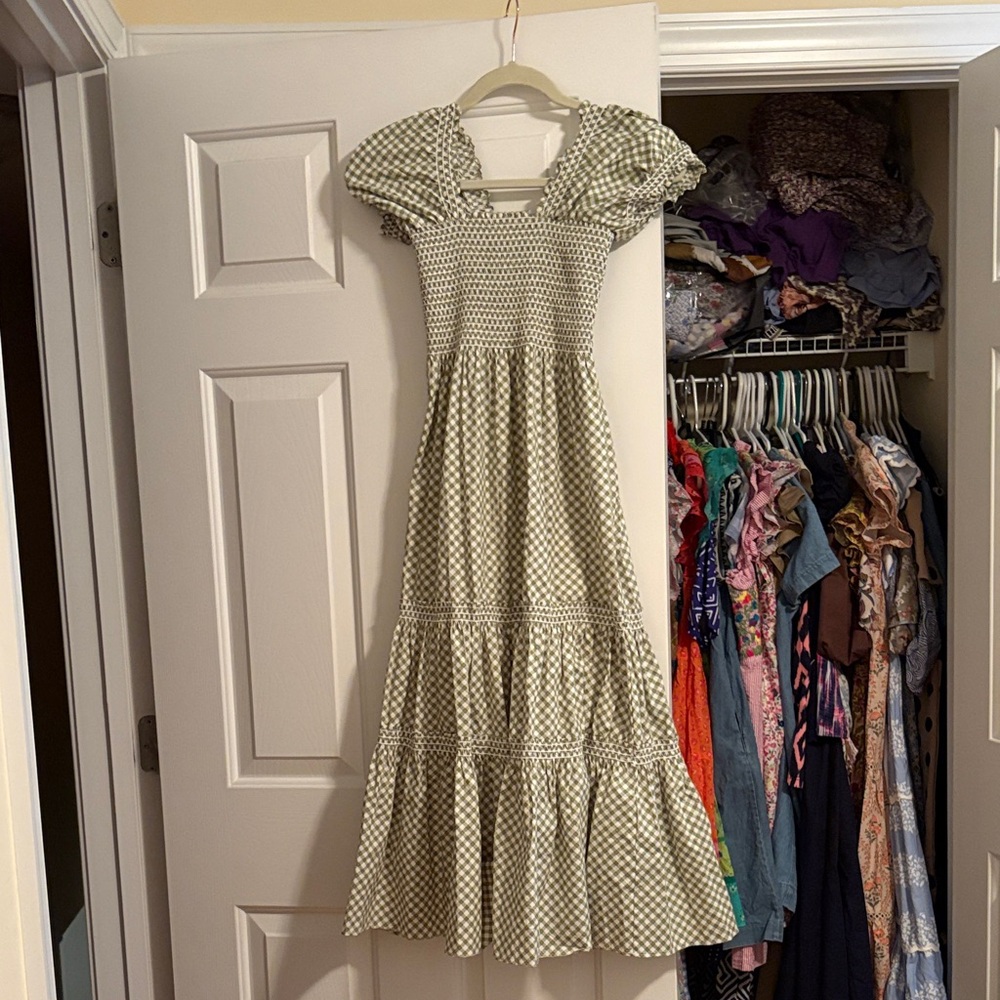 Chic Green Checkered Midi Dress